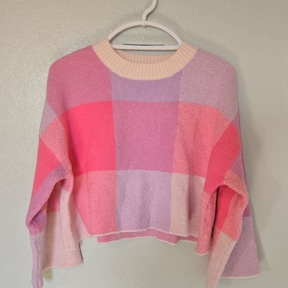 Jessica Simpson Sweaters - Jessica Simpson | Pink Plaid Cropped Sweater Size Small